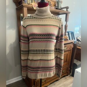 Sundance 100% Cotton Beige Sweater with Bright Color Detailed Stripes